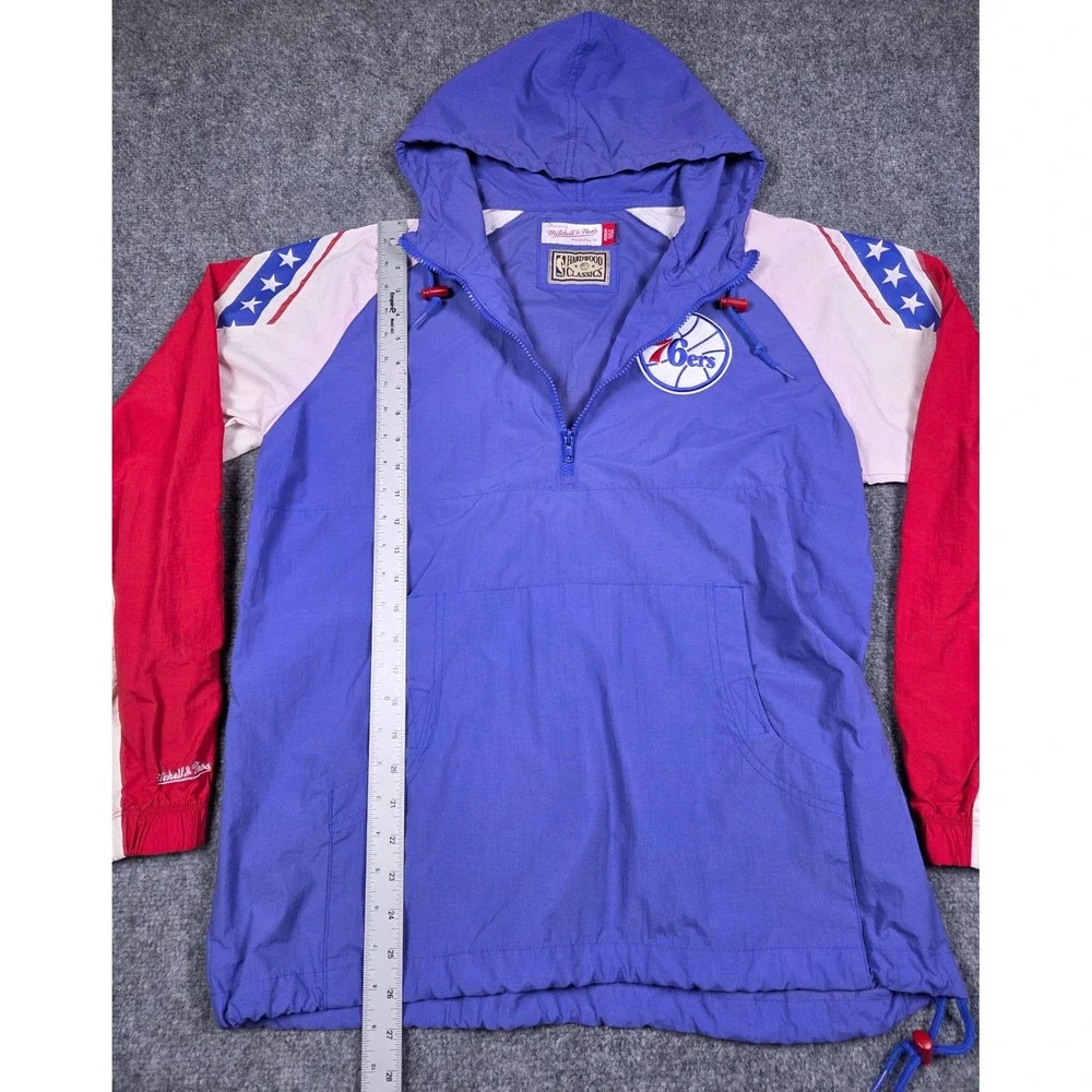 76ers Windbreaker Mens Medium Mitchell & Ness Philadelphia NBA Half Zip Jacket - Picture 14 of 14